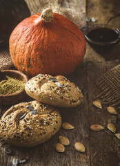 Pumpkin buns on wood