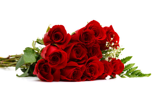 red rose bouquet isolated on white background