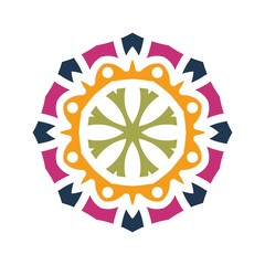 Kaleidoscope big bud. Oriental pattern illustration. Flower background