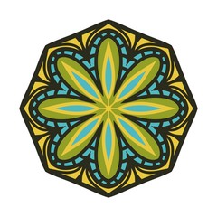 Kaleidoscope big bud. Oriental pattern illustration. Flower background