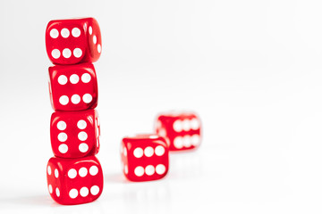concept luck - dice in row on white background
