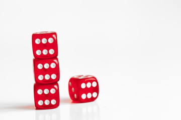 concept luck - dice in row on white background