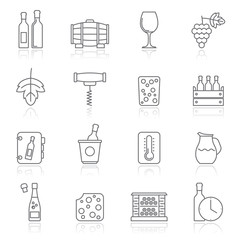 Line Wine industry objects icons -vector icon set