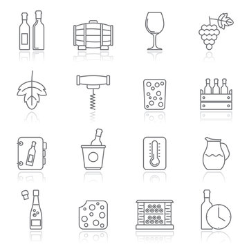 Line Wine industry objects icons -vector icon set