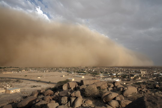 A sandstorm approaches the town of Teseney, near the Sudanese border, Eritrea