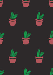 Hand drawn seamless pattern with cacti