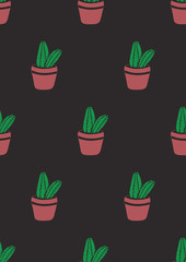 Hand drawn seamless pattern with cacti