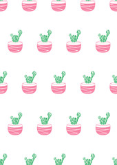 Hand drawn seamless pattern with cacti