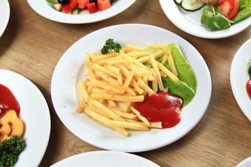 a host of delicious dishes on the table in the children's  restaurant