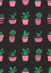 Hand drawn seamless pattern with cacti