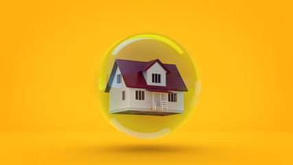 House in a bubble fly in the air. 3d rendering
