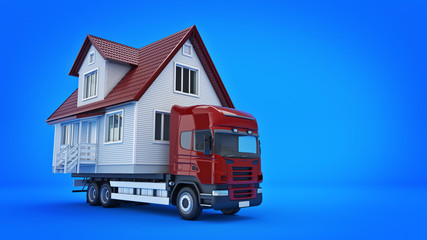 Obraz premium moving a house with a truck. 3d rendering