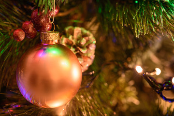 Obraz na płótnie Canvas Closeup of Christmastree decorations