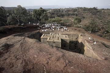 Sunday Mass is celebrated at the rock-hewn church of Bet Giyorgis (St. George), in Lalibela, Ethiopia