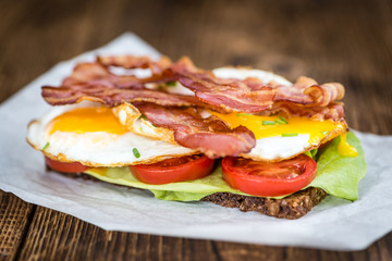 Wooden Table with Bacon and Eggs