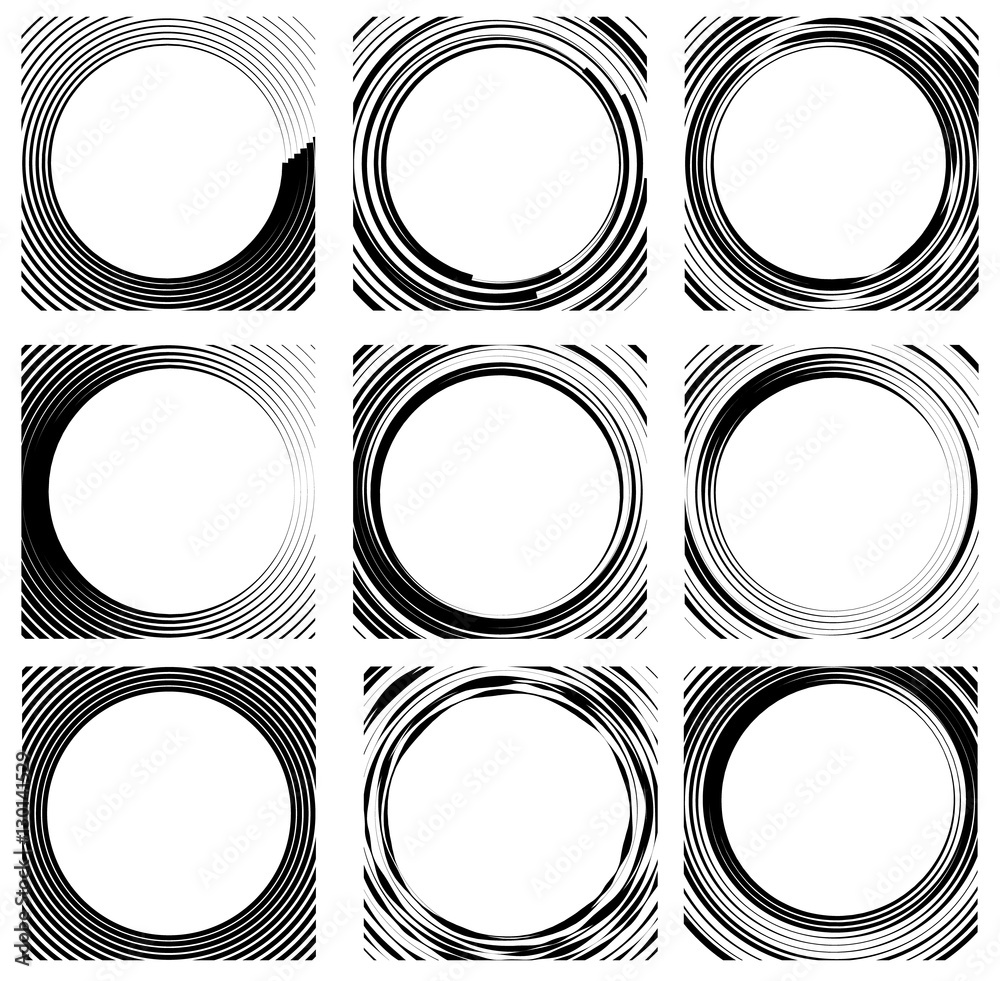 Poster Set of random circle elements. Concentric circles, concentric ri
