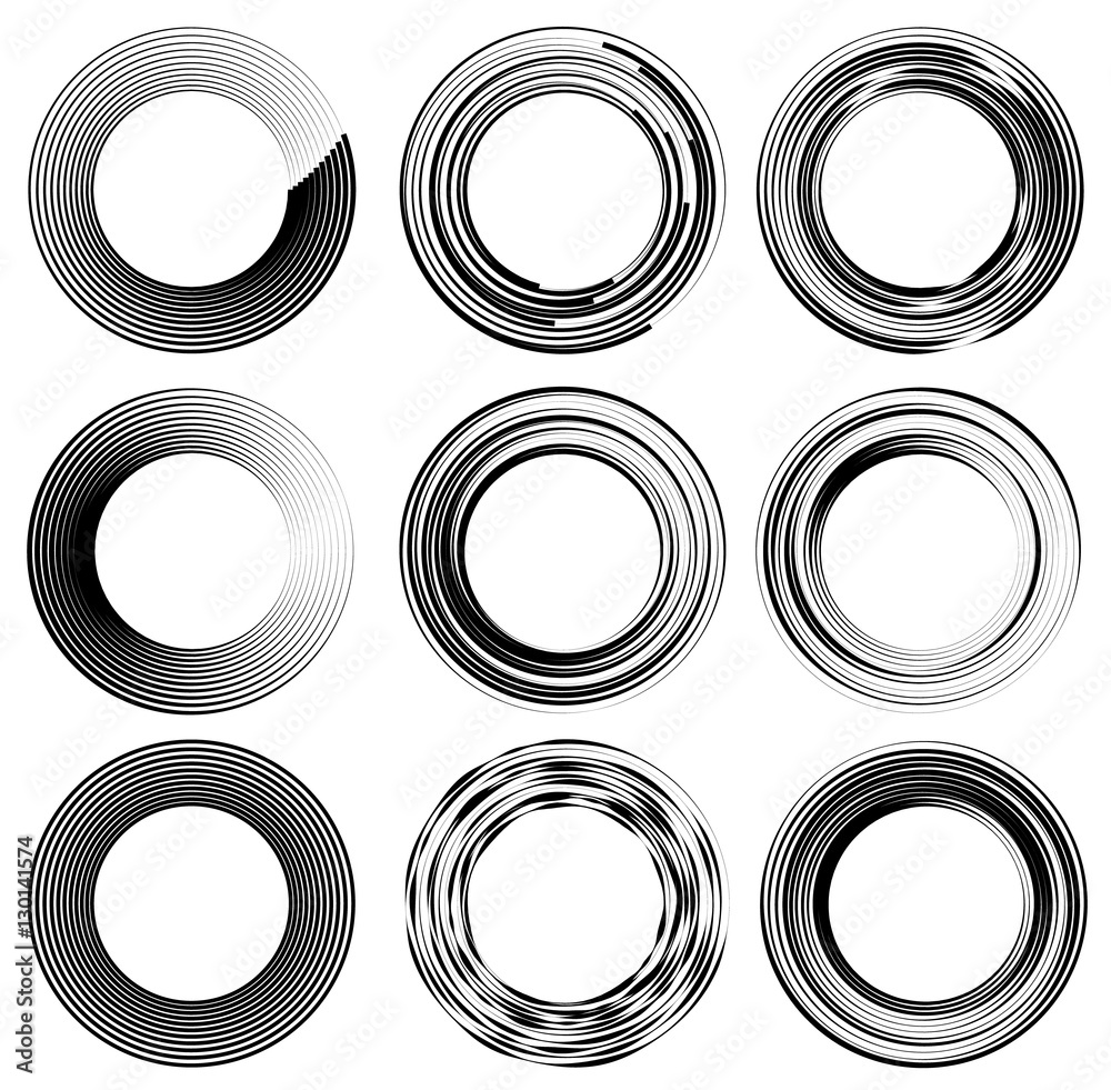 Poster Set of random circle elements. Concentric circles, concentric ri