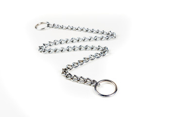 Silver metal choke chain for dog isolated on white background