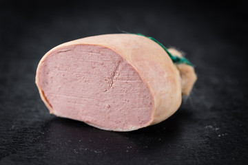 Portion of Liverwurst (German cuisine) (selective focus)