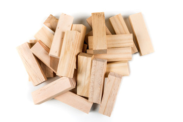 Wooden game blocks isolated on white background