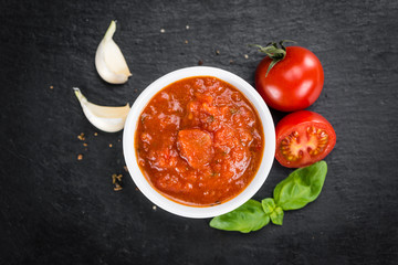 Slate slab with Tomato Sauce