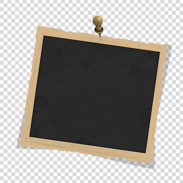 Square old vintage frame template or pin with shadows isolated on transparent background. Vector illustration