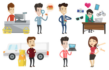 Vector set of shopping people characters.