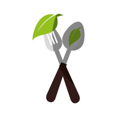 spoon cutlery with leafs isolated icon vector illustration design