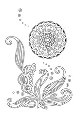 Coloring pages. Round Ornament Vintage decorative elements. Blak and white.