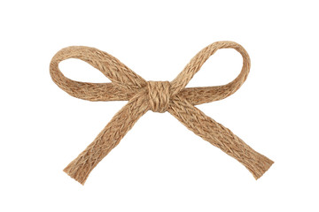 Burlap woven bow isolated on white background