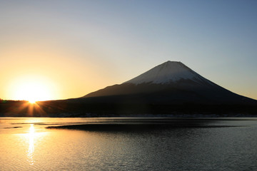 精進湖から望む富士山