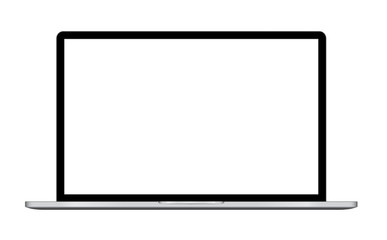 Laptop vector illustration with blank screen isolated on white background,  aluminium body.