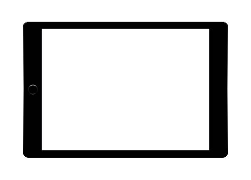 Realistic tablet pc computer with blank screen isolated on white background.
