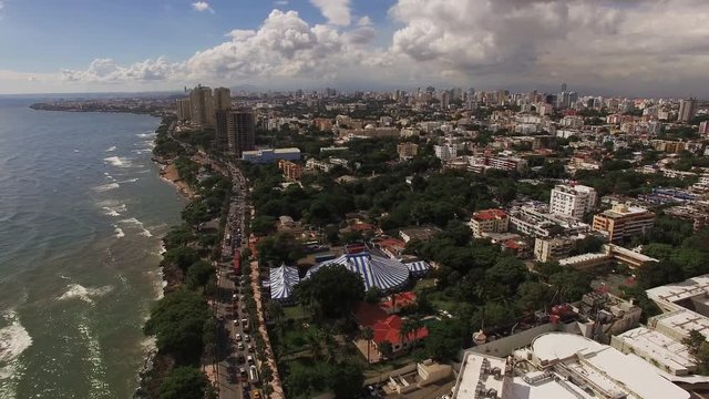 Aerial view of the Capitol of Dominican Republic - Santo Domingo - Ocean shoreline view