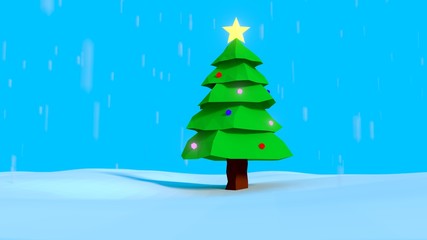 Fototapeta premium decorated low-poly christmas tree in snow