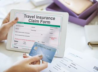 Fototapeta na wymiar Travel Insurance Claim Form Destination Policy Concept