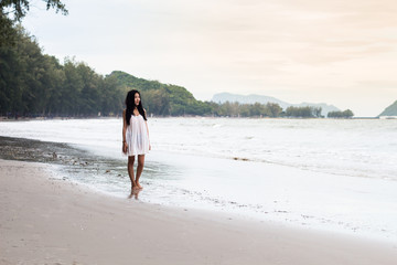 Portrait of beauty young asian woman summer vacation on beach co
