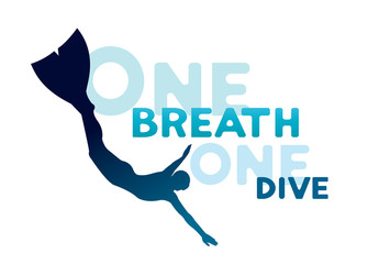Freediver with monofin - one breath, one dive. - 130156785