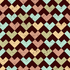 Vector Geometric Seamless Pattern. Repeating Abstract Background with Grunge Texture. Vintage Bright Graphic Ornament with Rectangle Shapes