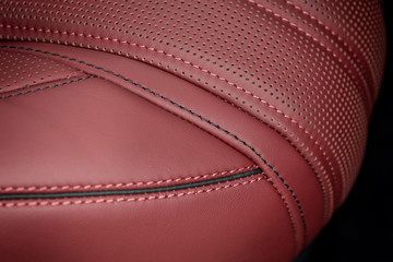 Business car leather seat. Interior detail. Macro.