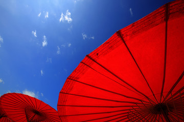 Red paper tradition umbrella of Northern Thailand.
