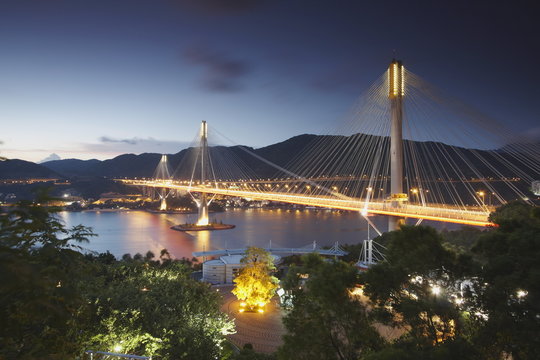 Kap Shui Mun bridge at dusk, Tsing Yi, Hong Kong, China