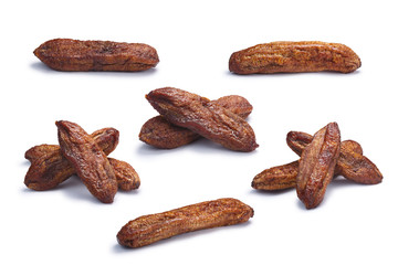 Set of whole sun-dried bananas, paths