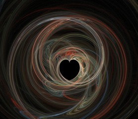 Abstract red white pink brown fractal wavy background with dark heart shape