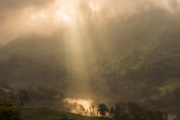 The sunbeam shining to the land in the countryside of Chiangmai province of Thailand.