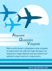 Airlines retro blue poster with text and airplanes. Vector illustration