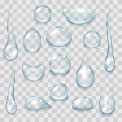Clear water drop set. Vector drops isolated on transparent background - obrazy, fototapety, plakaty
