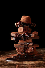 Heap of broken pieces chocolate