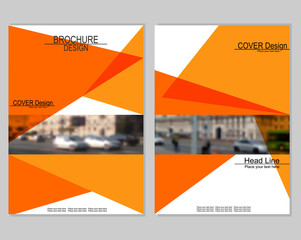 Naklejka premium Vector brochure cover templates with blurred cityscape. EPS 10. Mesh background.