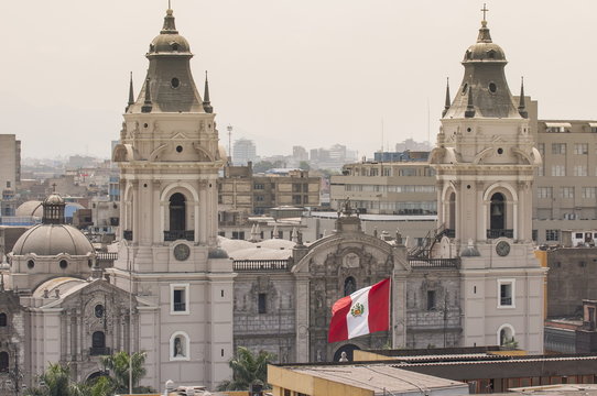 Cathedral of Lima from the steeple of The Church Santo Domingo, Lima, Peru
